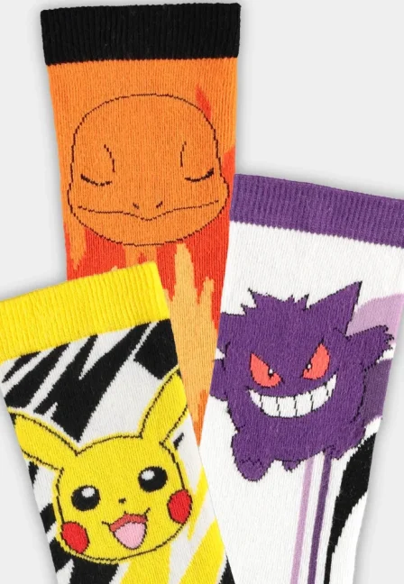 Pokémon ponožky 3 pack - Pikachu, Charmander, Gengar