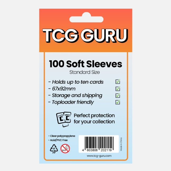 TCG Guru – 100 Soft Sleeves Standard Size 67x92mm